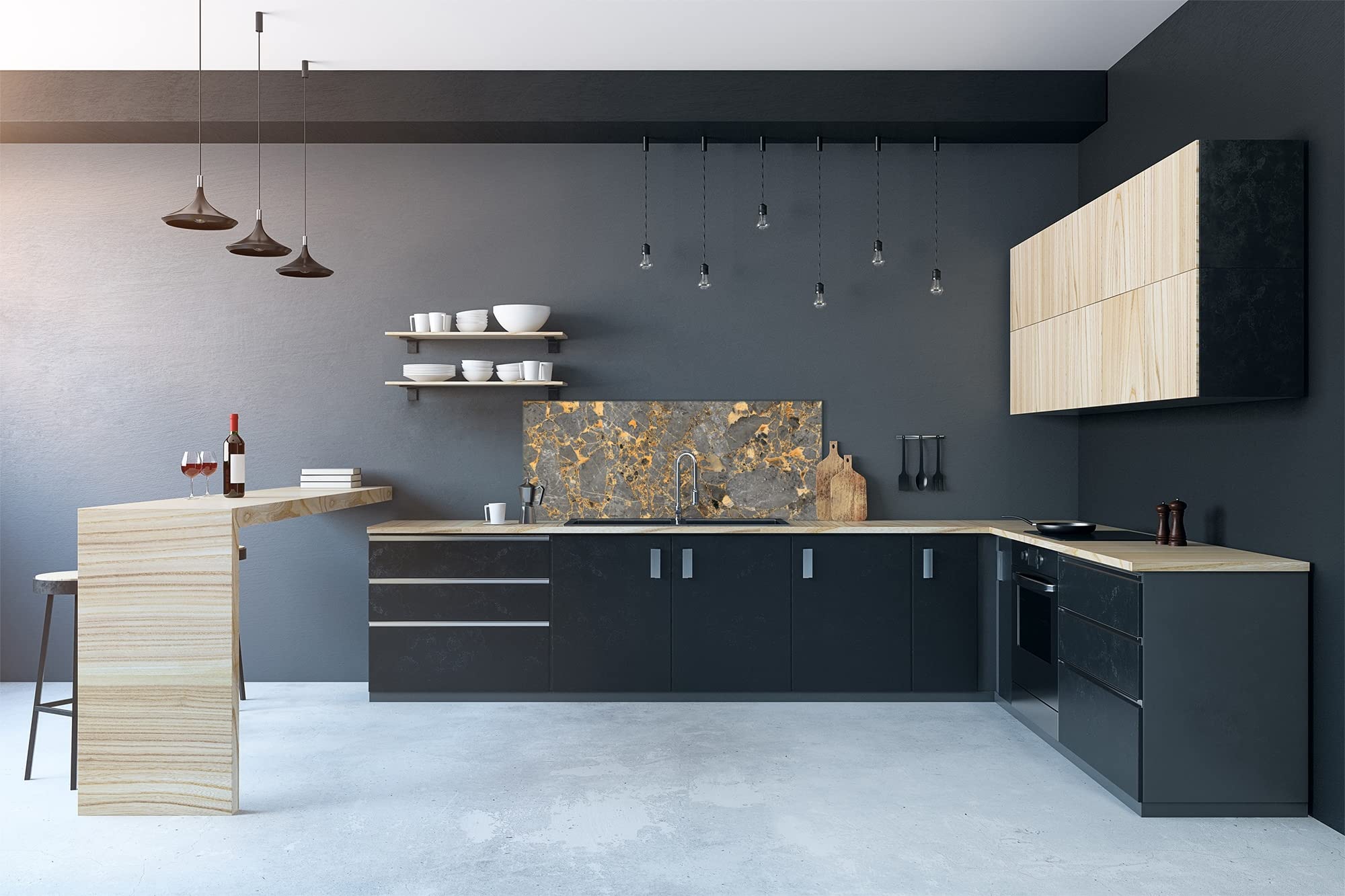 Concept Crystal Pannello Cucina Moderno in Vetro - Schienale per pareti di Grande Formato BBS17: Marmi 2 Serie