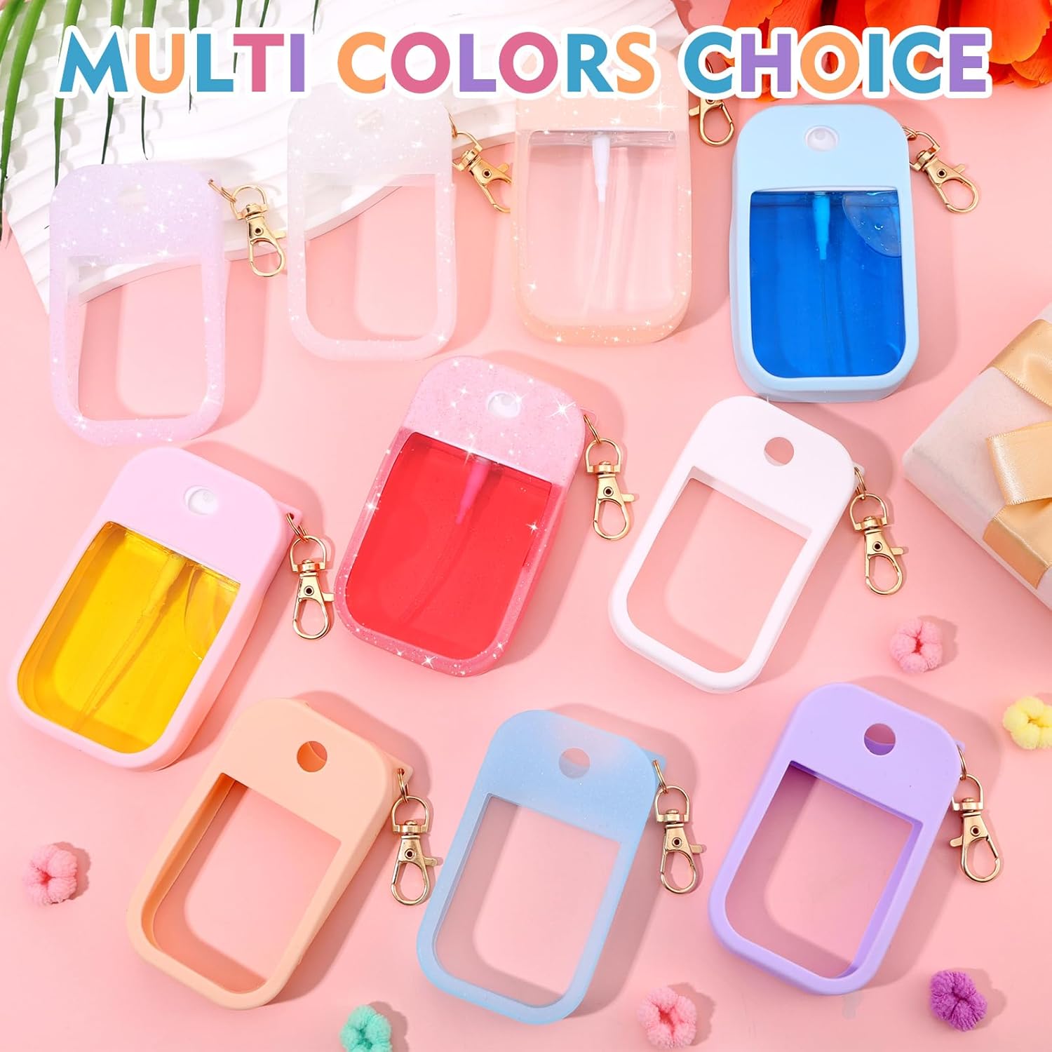 10 Pcs Silicone Case Compatible with Touchland Hand Sanitizer Spray, Multi Pack Travel Size Protective Spray Holder with Keychain Set for Power Mist & Glow Mist 1 fl oz, Hand Sanitizer Accessory - Image 5