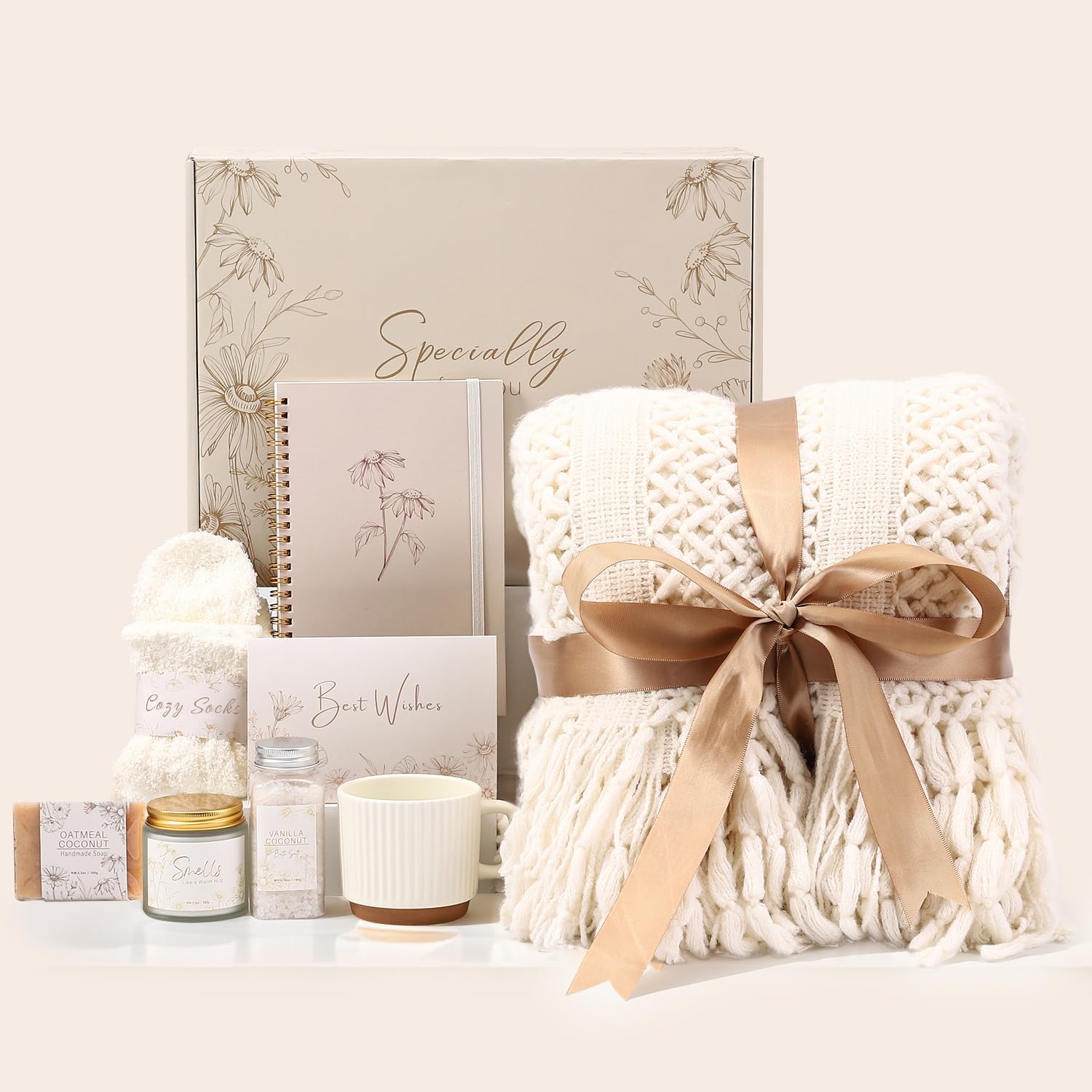 Cozy Self Care Gifts for Women, Spa Care Package Relaxation Thinking of You Gifts for Women, Unique Birthday Get Well Gift Baskets for Her Mom Best Friends Girls