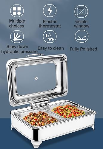 Miniatura 2 de Aprilhp Juego de bufé de platos de 9 litros, juego de servidores y calentadores de bufé de 400 W con ventana de vidrio y eje hidráulico,
