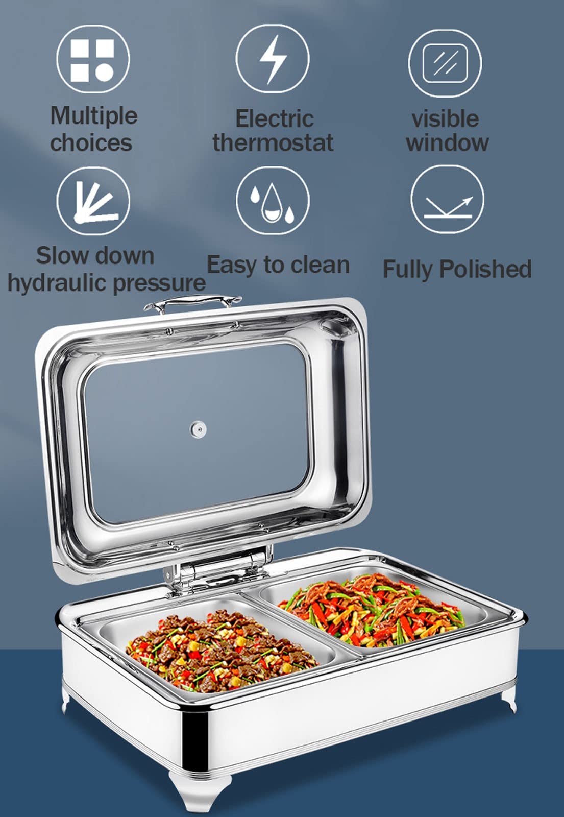 400w Scalda Vivande per Buffet Visibile, Scaldavivande Chafing Dish Elettrico con Manico Liscio, Contenitore Scalda Cibo Acciaio Inossidabile per Matrimoni Feste Banchetti Catering Eventi(Size:3grid)
