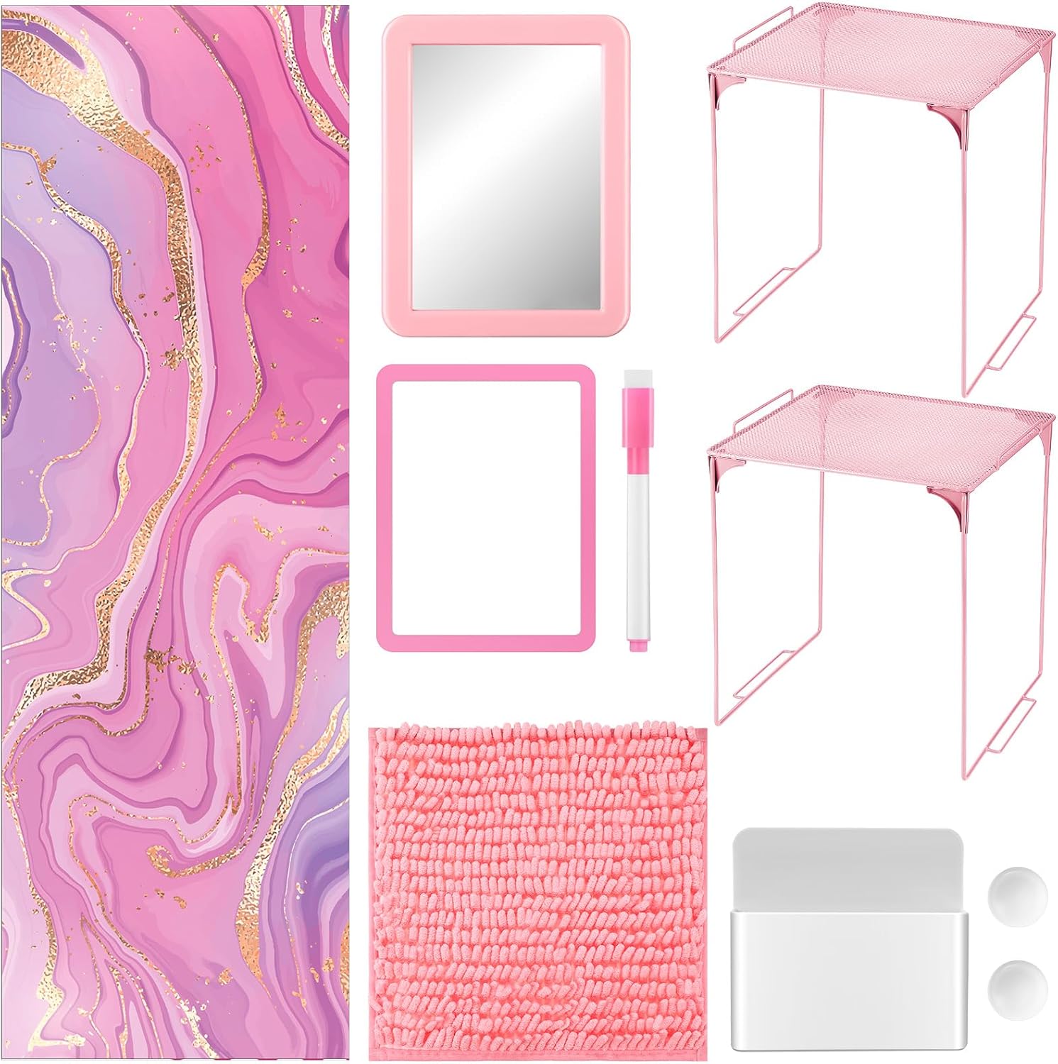 Hushee 10 Pcs Locker Accessories Kit Locker Organizer and Decorating Kit Back to School Essentials Magnetic Wallpaper Carpet Mirror Shelf Whiteboard Marker for Girls Boys School Office(Purple)