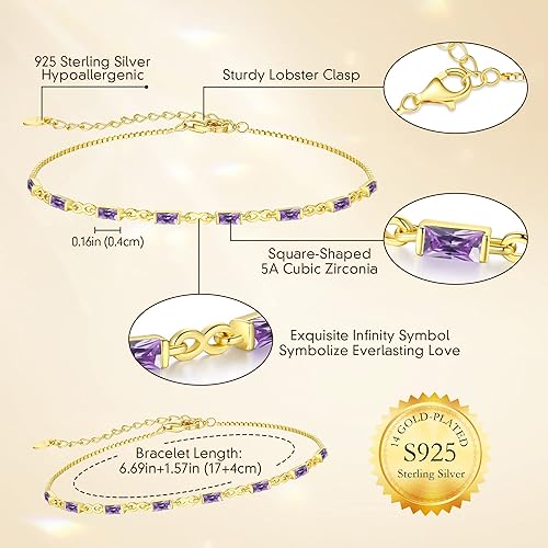 Miniatura 4 de CDE Pulseras de plata de ley 925 con piedra natal para mujer, delicada pulsera de tenis infinito con dije de eslabones simples, cumpleaños,