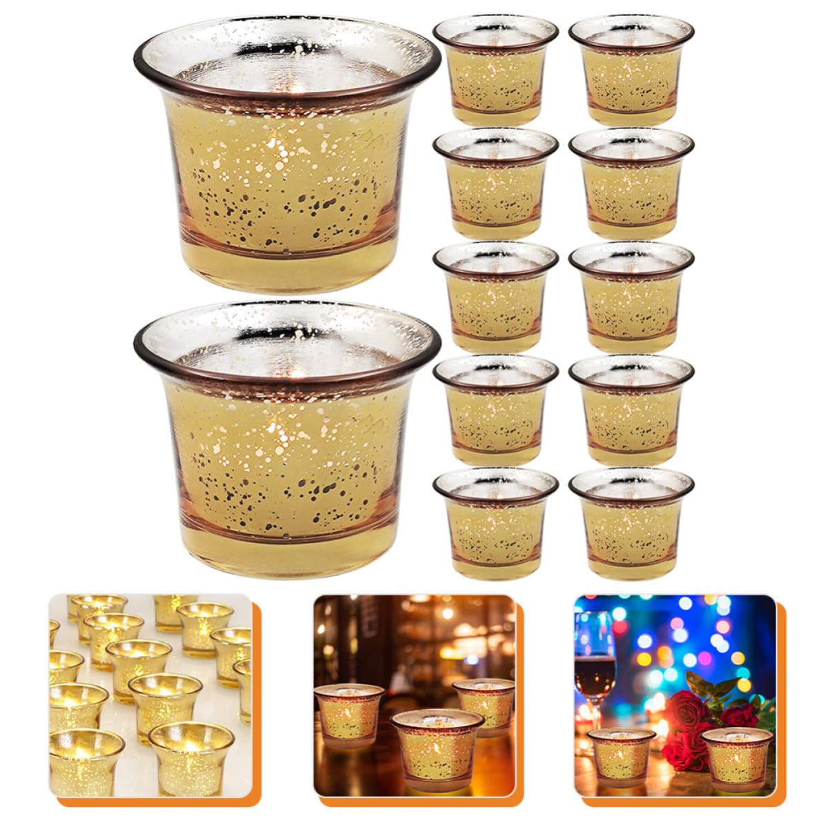 12 Stück Glas Teelichthalter Becher für Selbstgemacht Kerzen, Gold