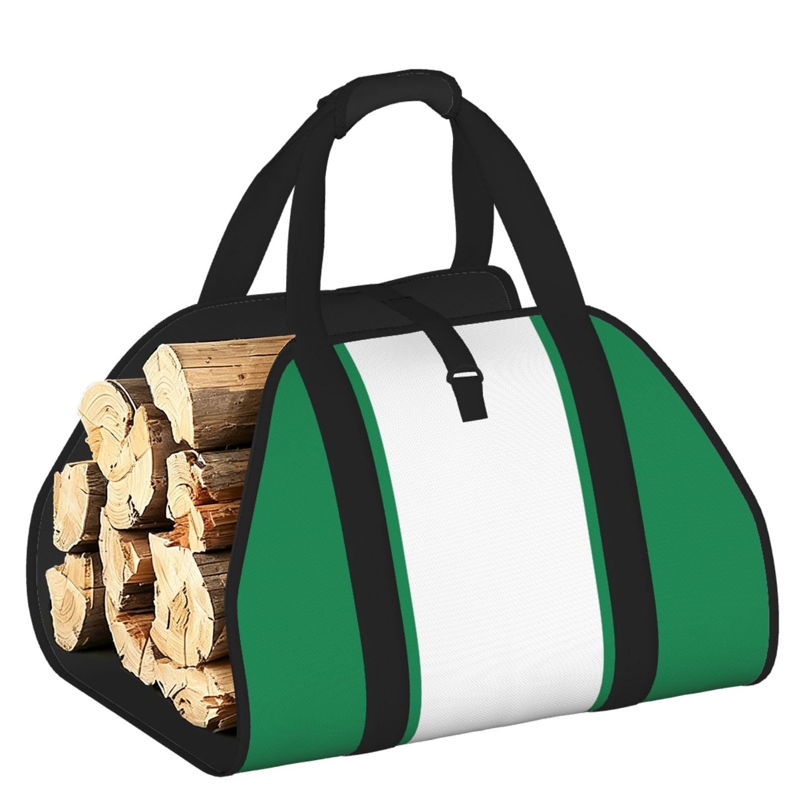 Flag of Nigeria Printed Firewood Log Carrier, Large Tote Bag with Reinforced Handles for Camping Fireplace Home