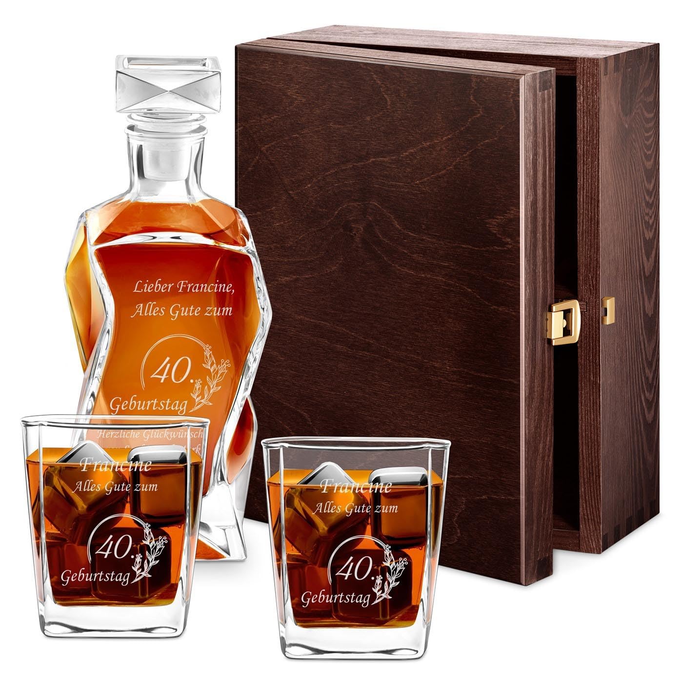 Maverton Whiskey Karaffe + 2er Whiskygläser Set mit Gravur personalisiert