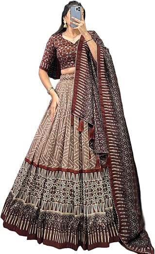 Women's Trending Designeer Tussar Silk Lehenga Choli Print with Foil Work With Unstitched Blouse Patola Print Adorned with...