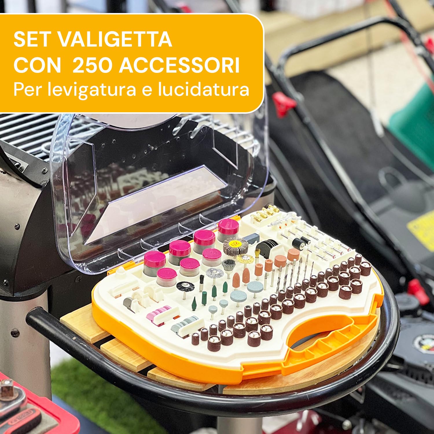Avilia Set Valigetta con Accessori di Levigatura e Lucidatura per Mini Smerigliatrice - 250 Utensili Multifunzione, Ideali per Professionisti e Hobbisti