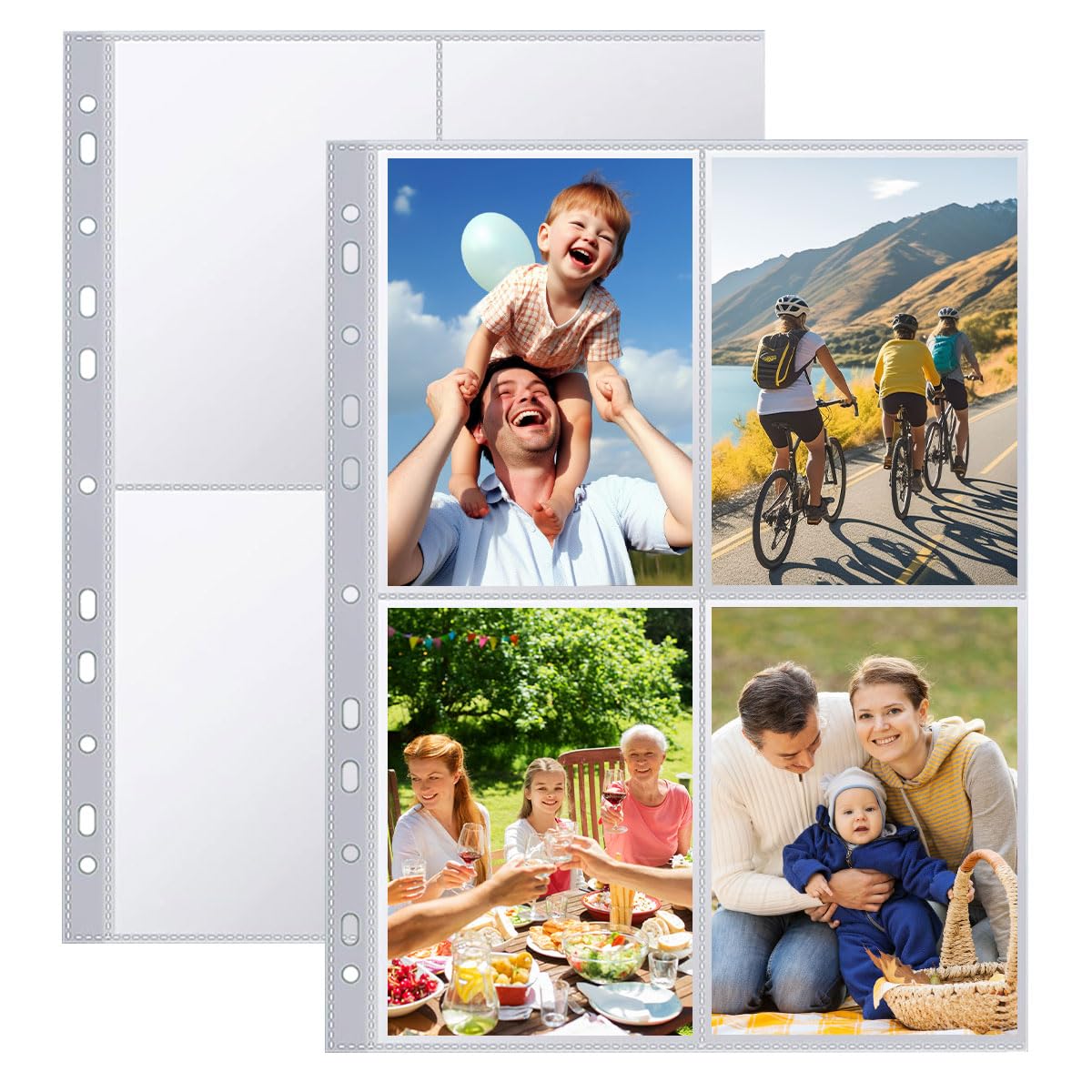 100 pezzi, formato A4, buste per foto, 4 tasche, formato A4, buste trasparenti per riporre foto, formato A4, custodia per cartoline, custodia per album foto, buste per foto, 10,5 x 15,2 cm