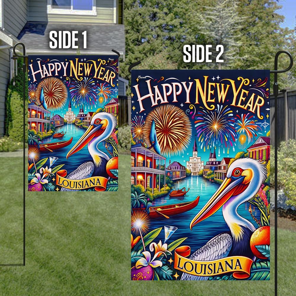 American Flag-Louisiana Happy New Year Pelican Flag TQN2259F, Garden Flag (11.5" x 17.5")-USA Flags Premium Polyester-Decorative Indoor Outdoor Flag