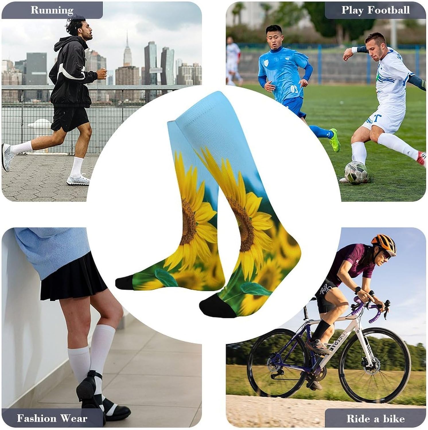 Beutiful Sunflower Mid-Calf Socks Women Warm Knee High Socks Cozy Hiking Skiing Soft Boot Mid Calf Stocking Unisex