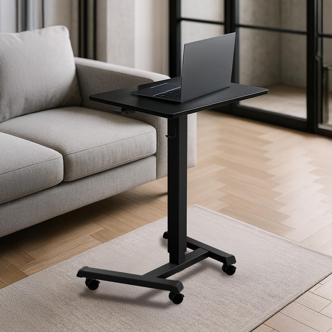 Stehpult Höhenverstellbar Tisch mit 4 Rollen, Steh-Sitz Schreibtisch | Mobiler Laptoptisch für Couch, Überbett-Tisch, Büro & Zuhause, Belastbar bis 14 kg, Schwarz, 65×45 cm