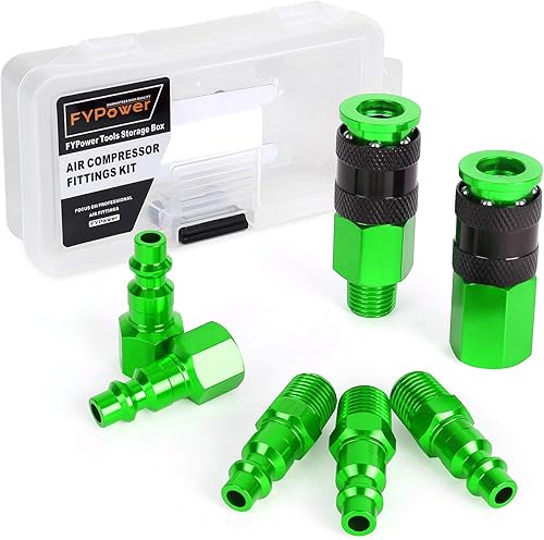 FYPower Accesorios de manguera de aire, 7 piezas de 14 de pulgada NPT de aluminio AMT acopladores de aire universales y kit de tapones de aire tipo