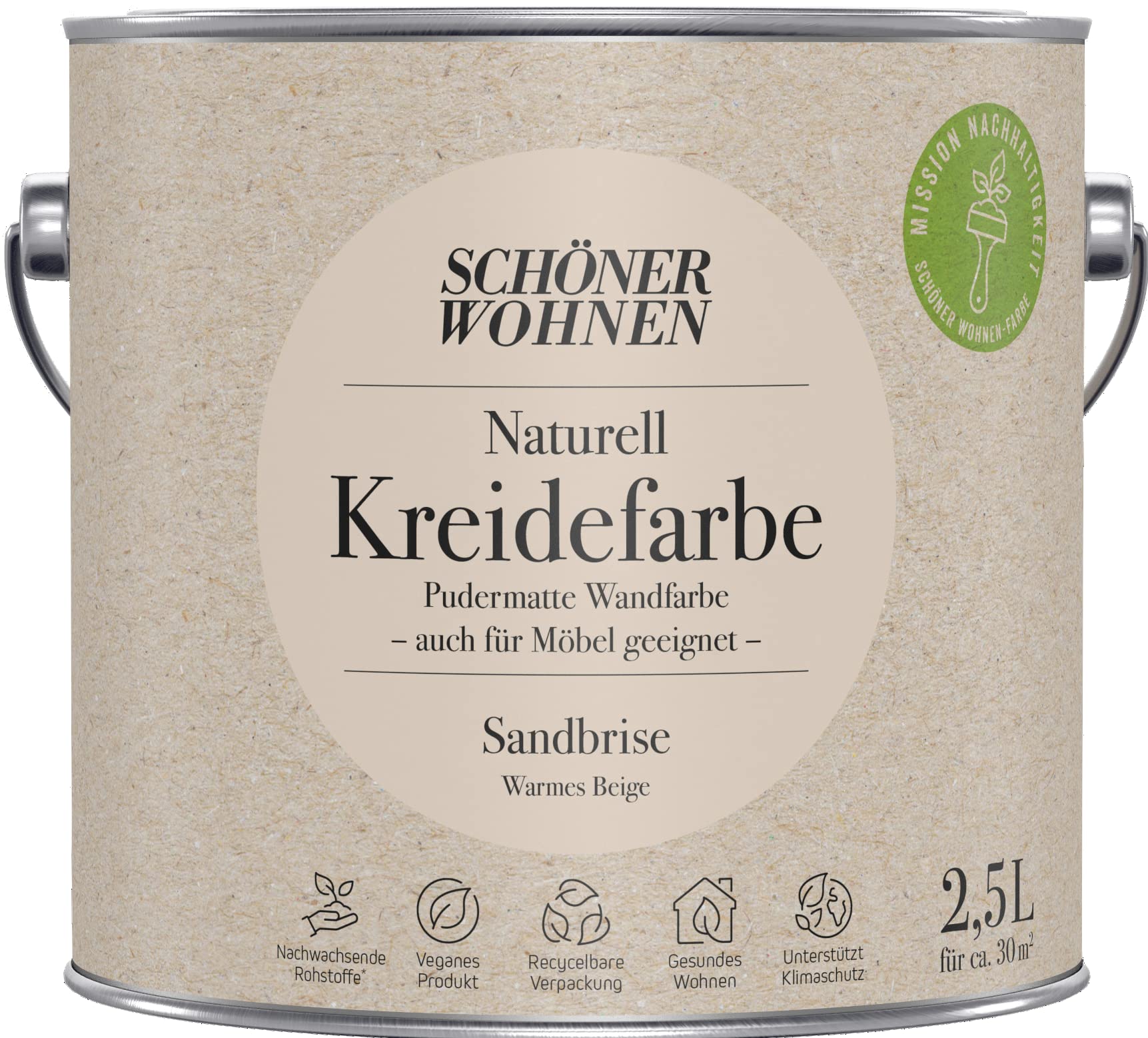 2,5L Schöner Wohnen Naturell Kreidefarbe Sandbrise, Warmes Beige