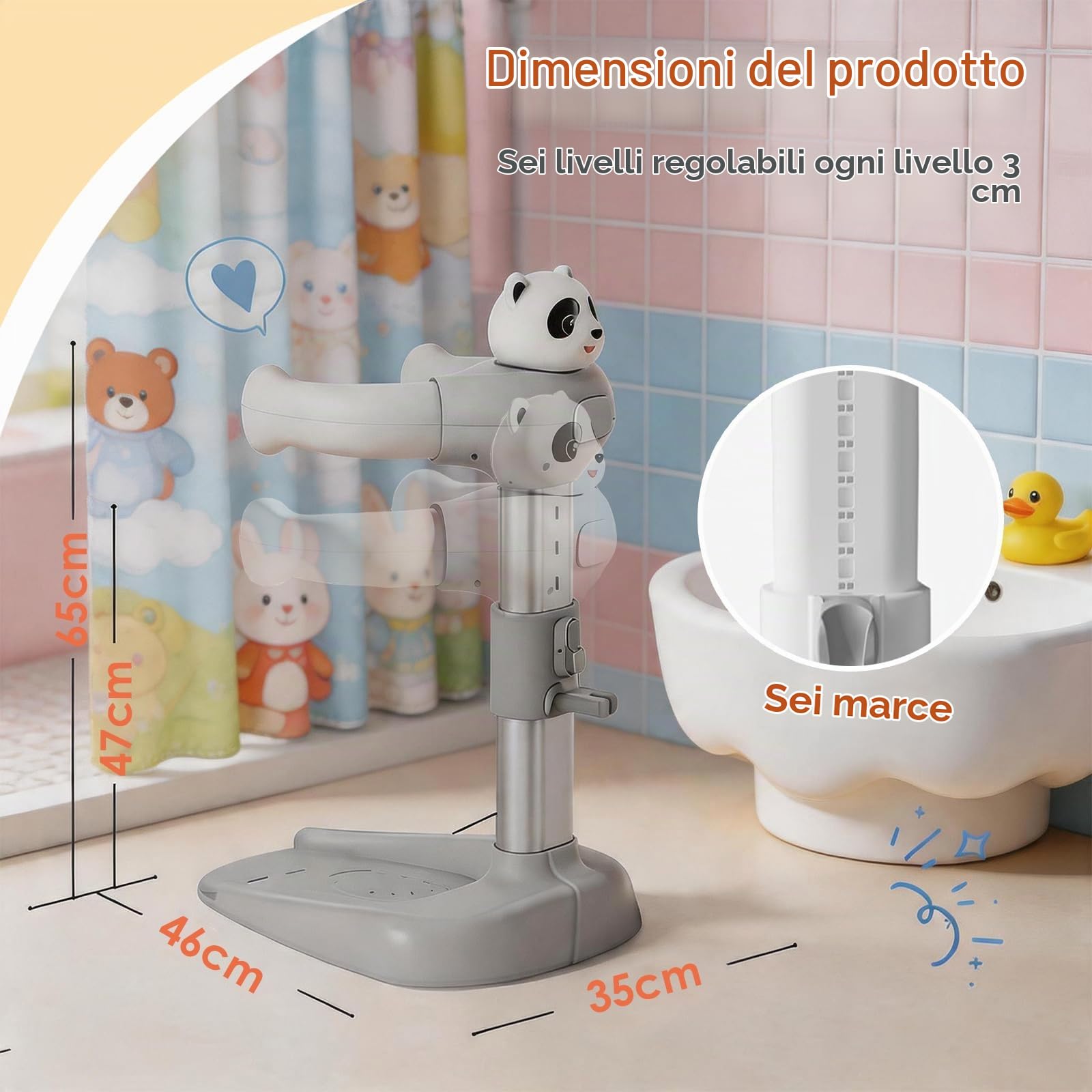 Supporto per vasca da bagno per bambini con base antiscivolo, supporto per doccia regolabile in altezza, per bambini da 12 a 36 mesi, stabile aiuto in piedi per l'allenamento a correre e un bagno