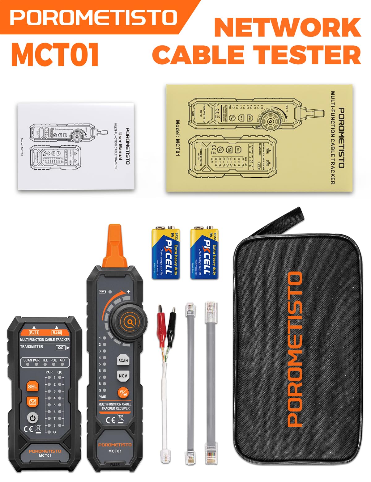 MCT01 All-in-One Netzwerktester, Kabeltester für RJ45/RJ11 mit Anti-Interferenz Line Finder, POE Test, NCV, Durchgangsprüfung & Crimpkontrolle