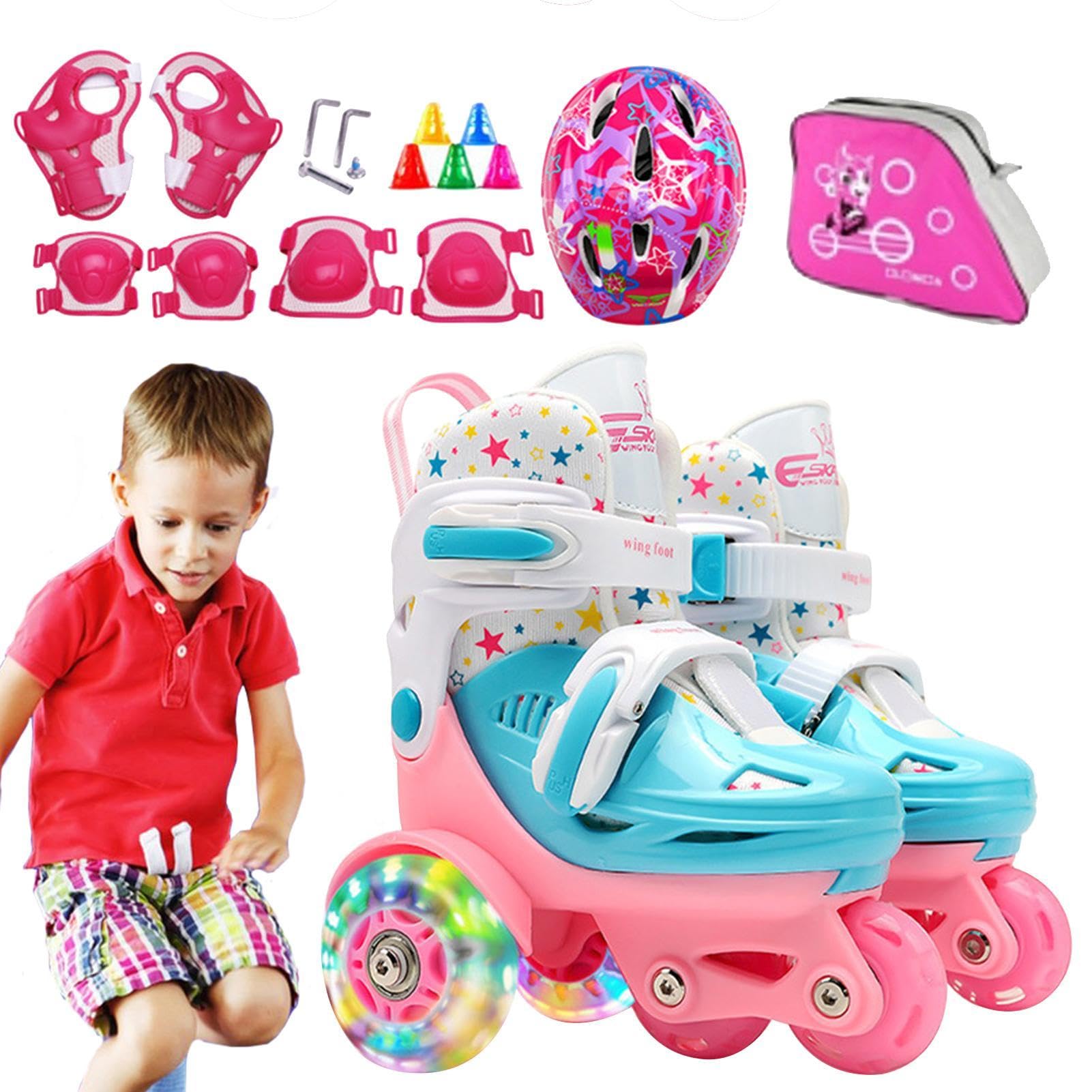 Pattini a Rotelle per i Bambini Ruote Luminose Età 3-8 Anni | Equilibrio Borsa da Trasporto dei Pattini da , Pista di Pattinaggio e Palestra