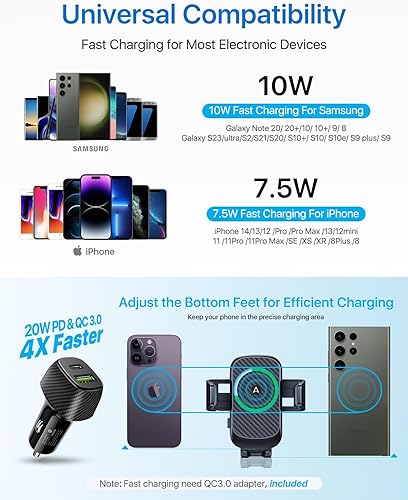 Miniatura 3 de andobil Cargador de coche inalámbrico - 10 W de carga de seguridad, certificado Qi apto para Samsung Galaxy S23S23 UltraS22S22+S22 UltraS21S21+S21