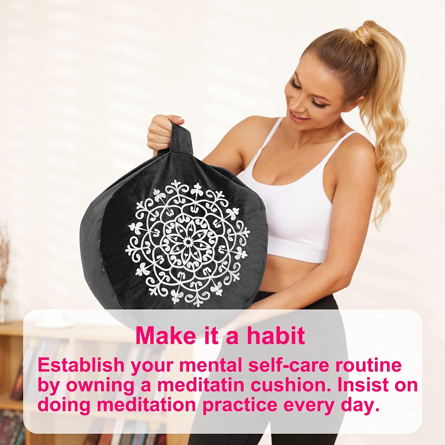 Buckwheat Meditation Cushion, Velvet Meditation Pillow (16X16X6in), Yoga Bolster, Floor Cushion, Floor Pillows Seating for Adults, Zafu Yoga Pillow, Yoga Foam Wedges (Black) : Sports & Outdoors