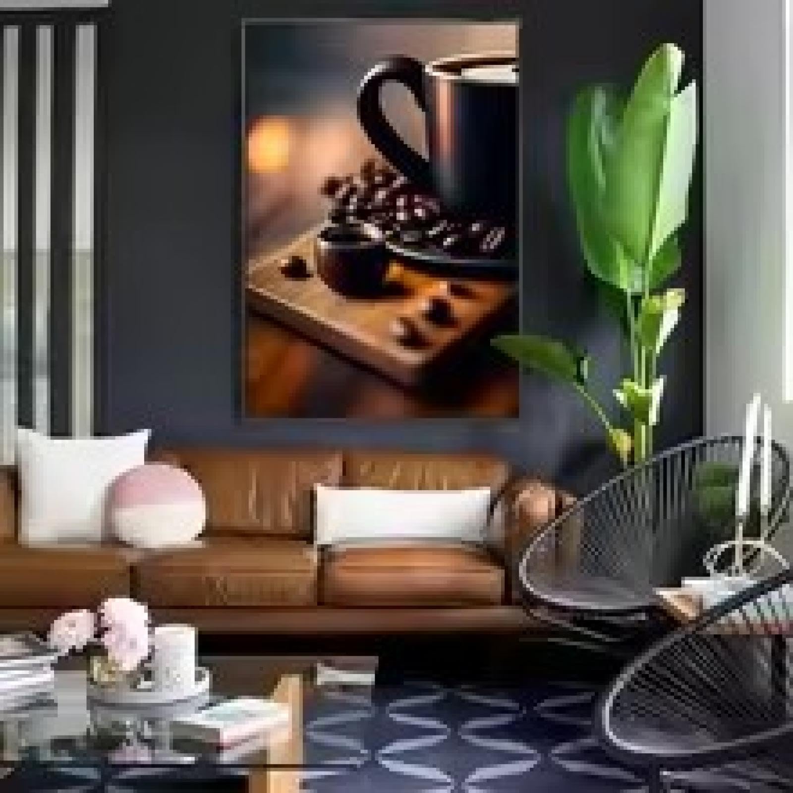 Impression murale de grains de café et latte en toile vintage chic