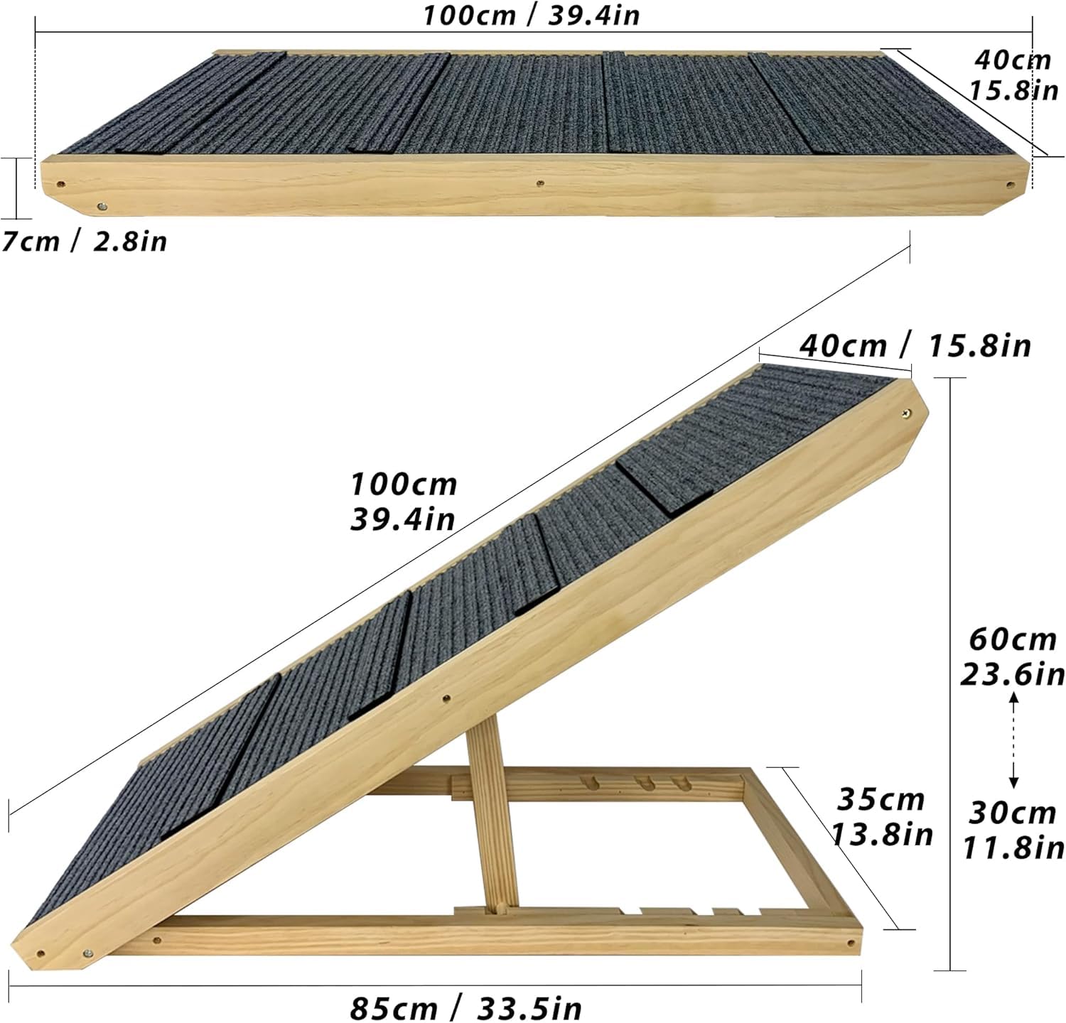 ACXIN Rampa dla psa, 100 cm, składana, z regulacją wysokości, antypoślizgowa powierzchnia, akcesoria dla psa, pomoc przy wejściu do samochodu, łóżka, sofy, małych i dużych psów, przenośna, stabilna