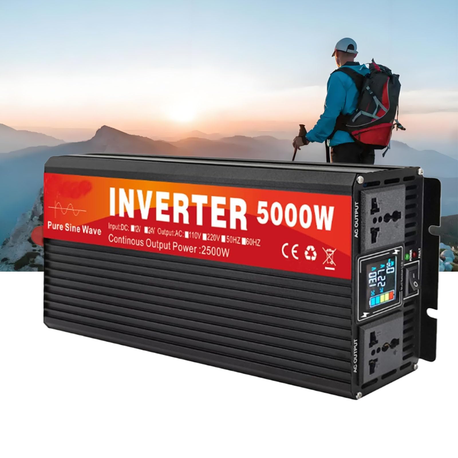 Onduleur solaire 72V vers 220V 2500W pure sinus avec ecran LCD