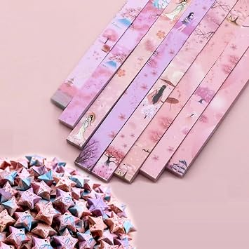 Origami Paper Stars, Colorful Handcraft Origami Lucky Star Paper DIY Paper Arts Creativity Hand Art Crafts Cherry Blossom Girl540 sheets