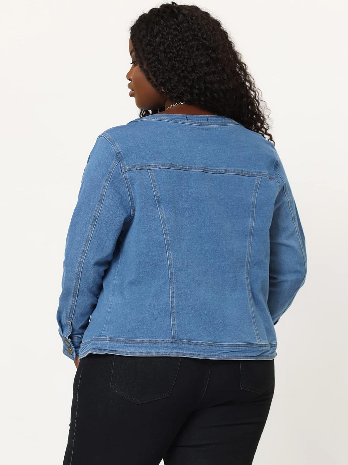 Agnes Orinda Denim Jacket for Women Plus Size Collarless Long Sleeve Button Down Jean Jacket 2025 Western Outfit - Image 5