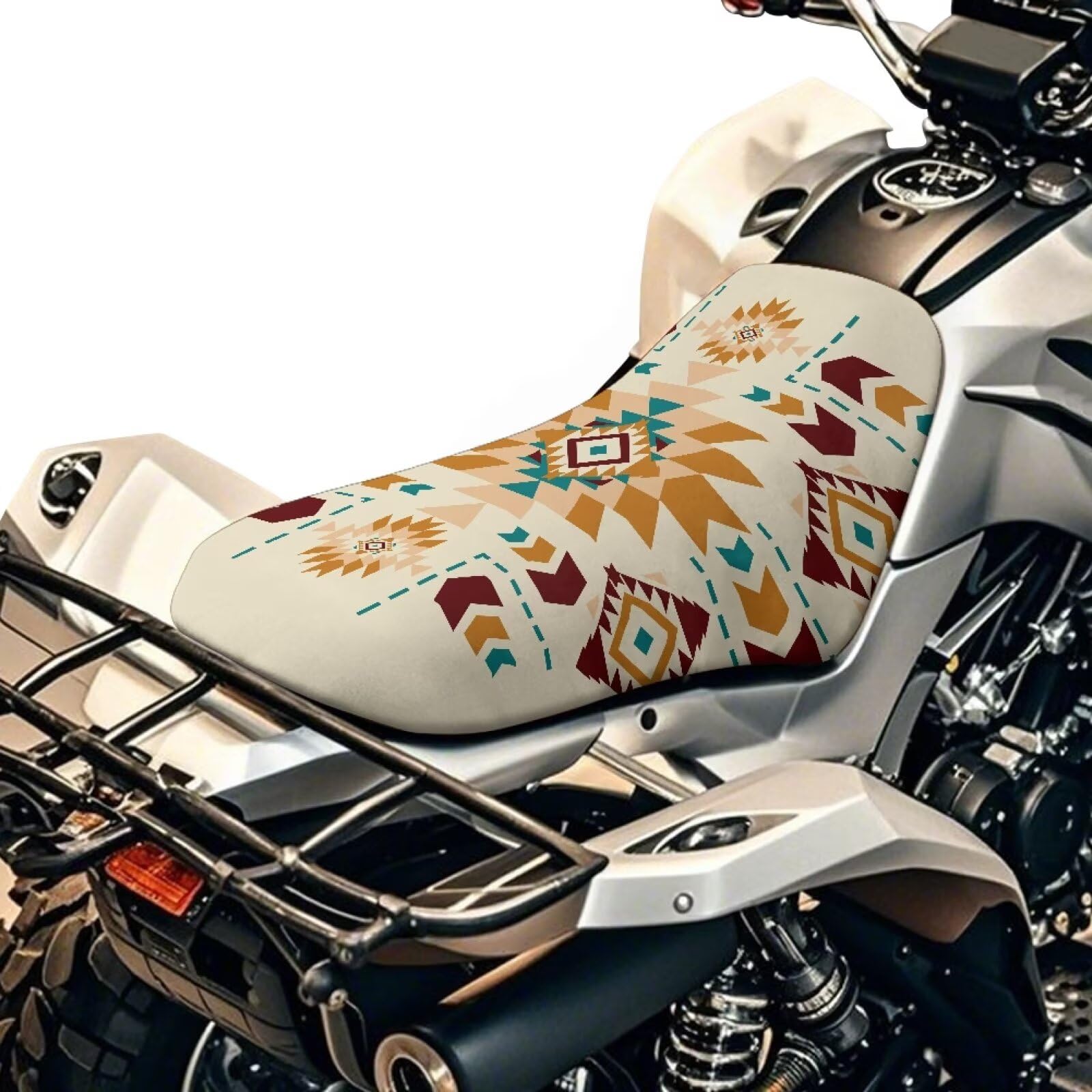 Dreaweet Aztec Tribal Geometric ATV Seat Cover Waterproof Universal Four Wheeler Seat Cover Easy Installation 4 Wheeler Accessories Compatible with