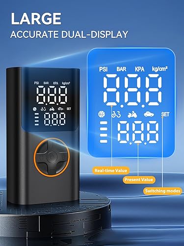 Miniatura 5 de AIRSURE Inflador de neumáticos, compresor de aire portátil, bomba de bicicleta con medidor y salida de carga USB, inflado rápido de 150 PSI,