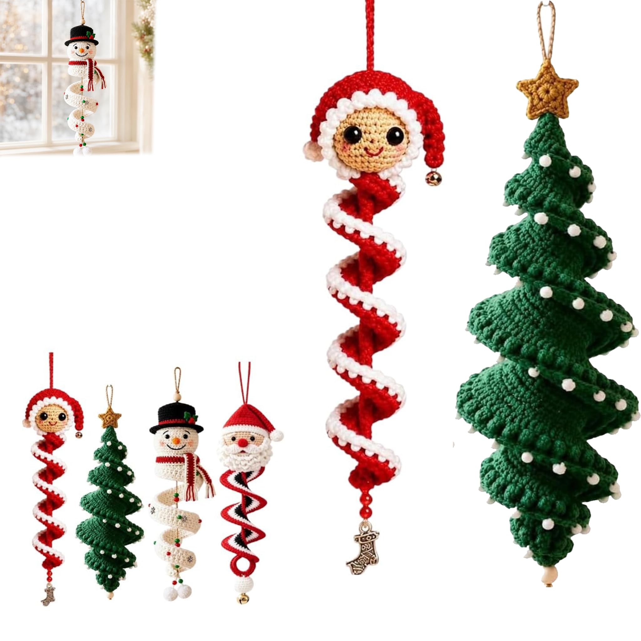 Crochet Snowman Spiral Ornament DIY Kit with Snowflakes and Beads (C+D)