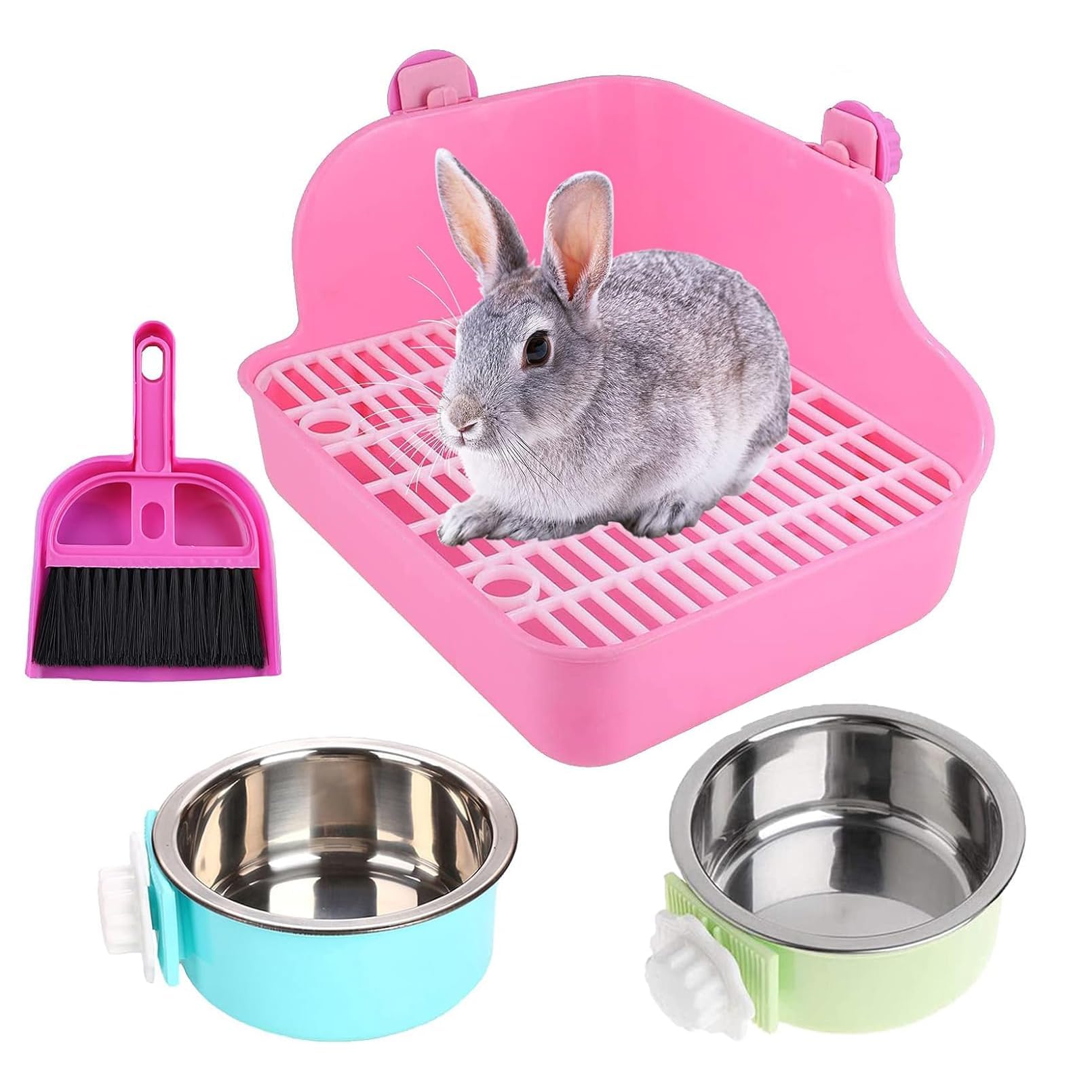PINVNBY Lettiera per coniglio, lettiera angolare per piccoli animali domestici, da appendere, per animali domestici, vasino, WC, per conigli, porcellini d'India (rosa)