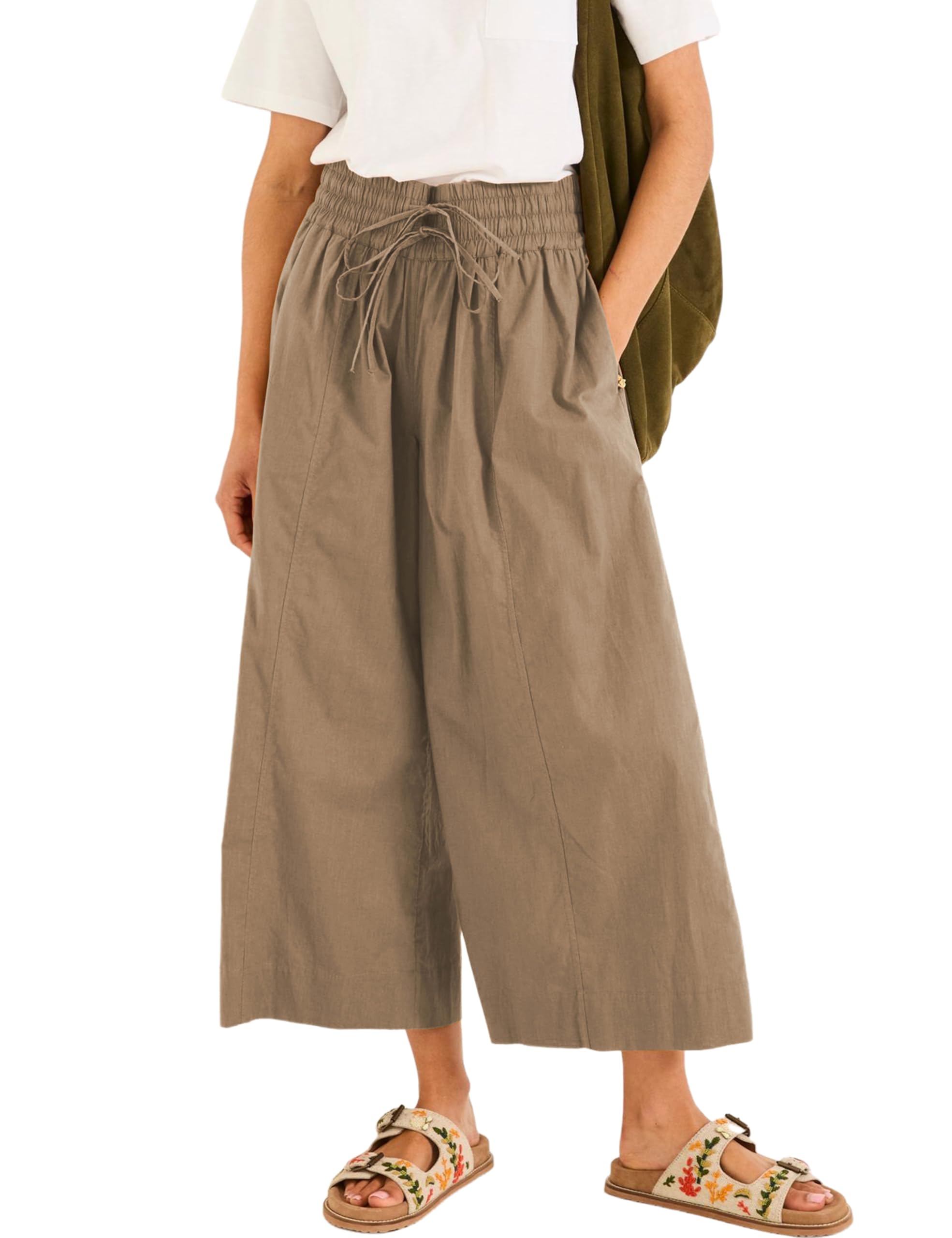 Qiaomai Womens Wide Leg Pants Casual Elastic High Waist Palazzo Pants Loose Fit Ankle Trousers
