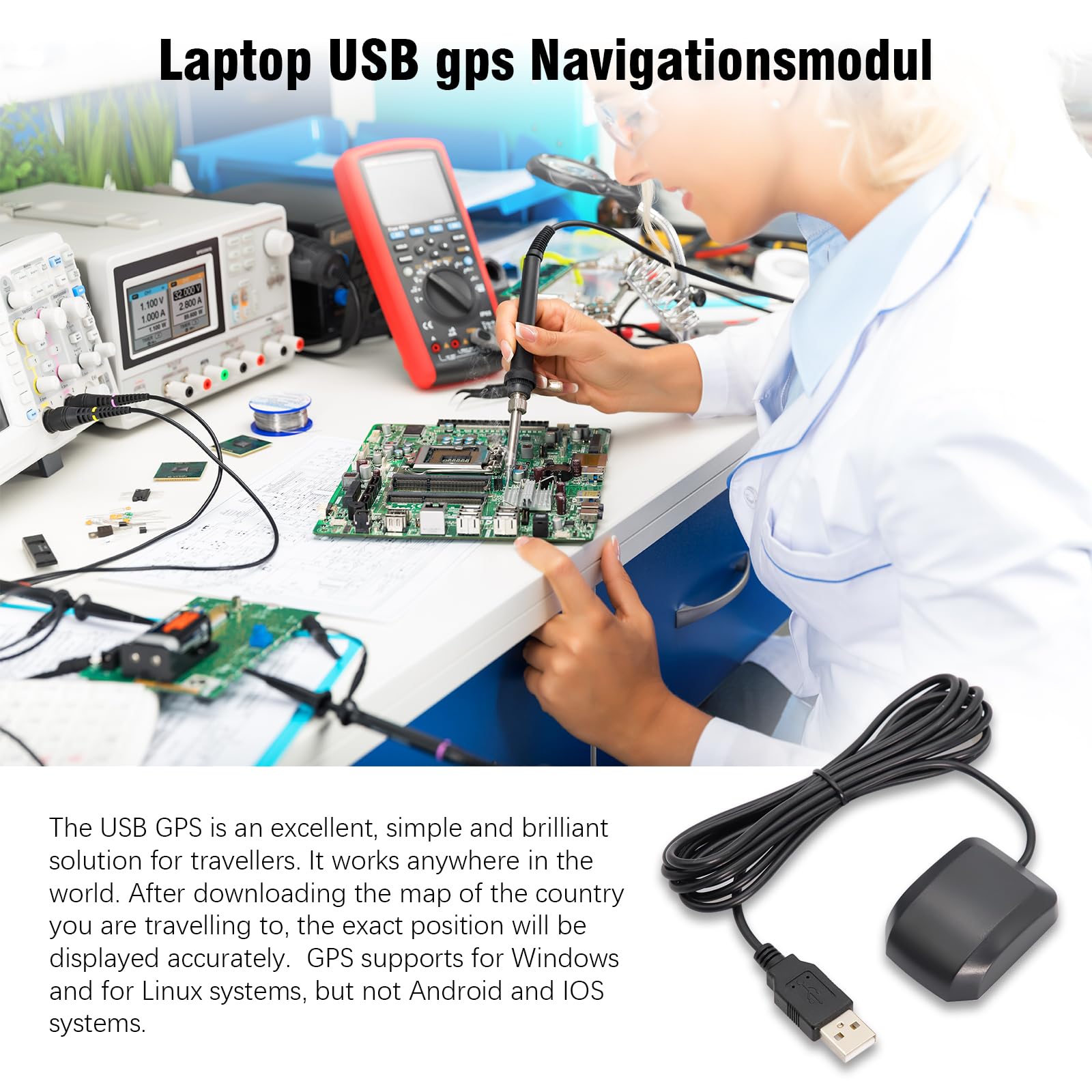 USB-GPS Modul Binghe VK-162 USB-GPS-Navigationsmodul PS Dongle Empfänger Externe Antenne Wasserdicht Staubabweisend kompatibel mit Arduino mit Linux mit GOO-g-le Earth