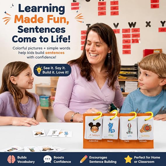 Alened Sentence Building Flash Cards for Kids Ages 5-8, Learn to Read Phonics Toy, Word Games, Speech Therapy Materials, Education Kindergarten Classroom Must Haves for 1st 2nd Grade