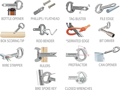 Miniatura 3 de Toolkey - Herramienta multiherramienta 15 en 1 ultra fina y ligera para llavero y mosquetón, acero inoxidable, color plateado
