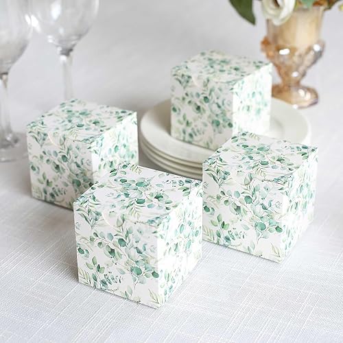 Miniatura 8 de Efavormart - Paquete de 25 cajas de regalo de papel con estampado de hojas de eucalipto blancas y verdes, cajas de regalo de cartulina para fiestas,