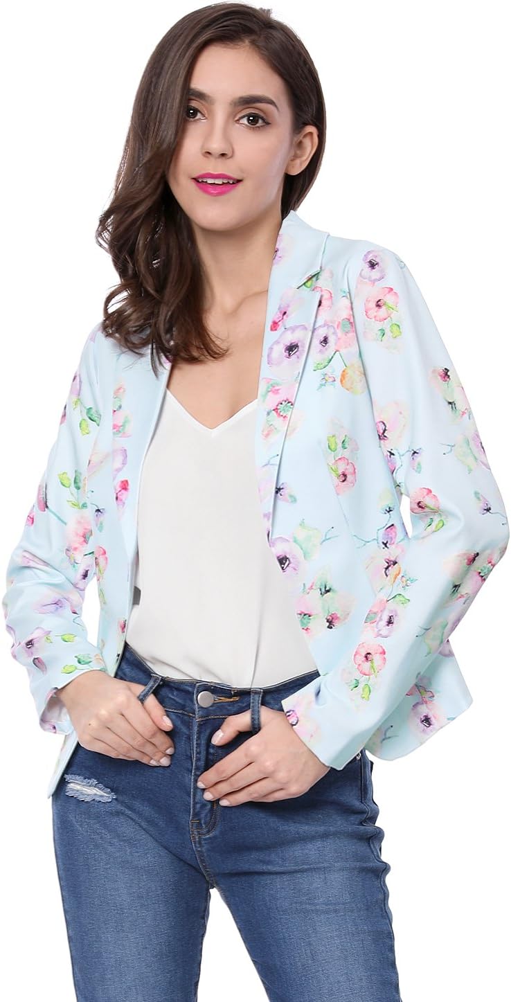 Allegra K Women's Work Casual Fitted Blazer Notch Lapel Printed Open Front Suit Jacket - Image 2