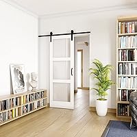 Vista 2 de Puertas correderas de granero de 30 x 84 pulgadas, 3 paneles, puerta interior de vidrio esmerilado templado para habitación con kit de herramientas