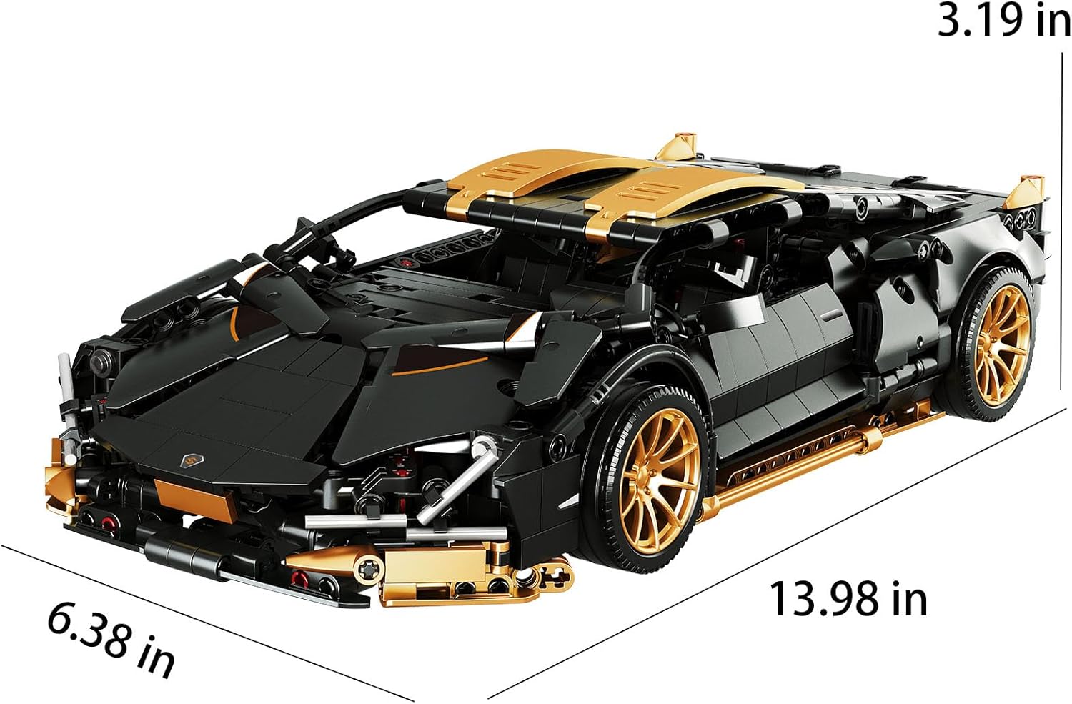 1:14 Scale Super Sports Car Building Blocks Set, 1261 PCS Technic Car Model with Iconic Scissor Doors, Collectible STEM Toy Gift for Enthusiasts, Kids 8-12 & Adults, Black Gold Racing Car