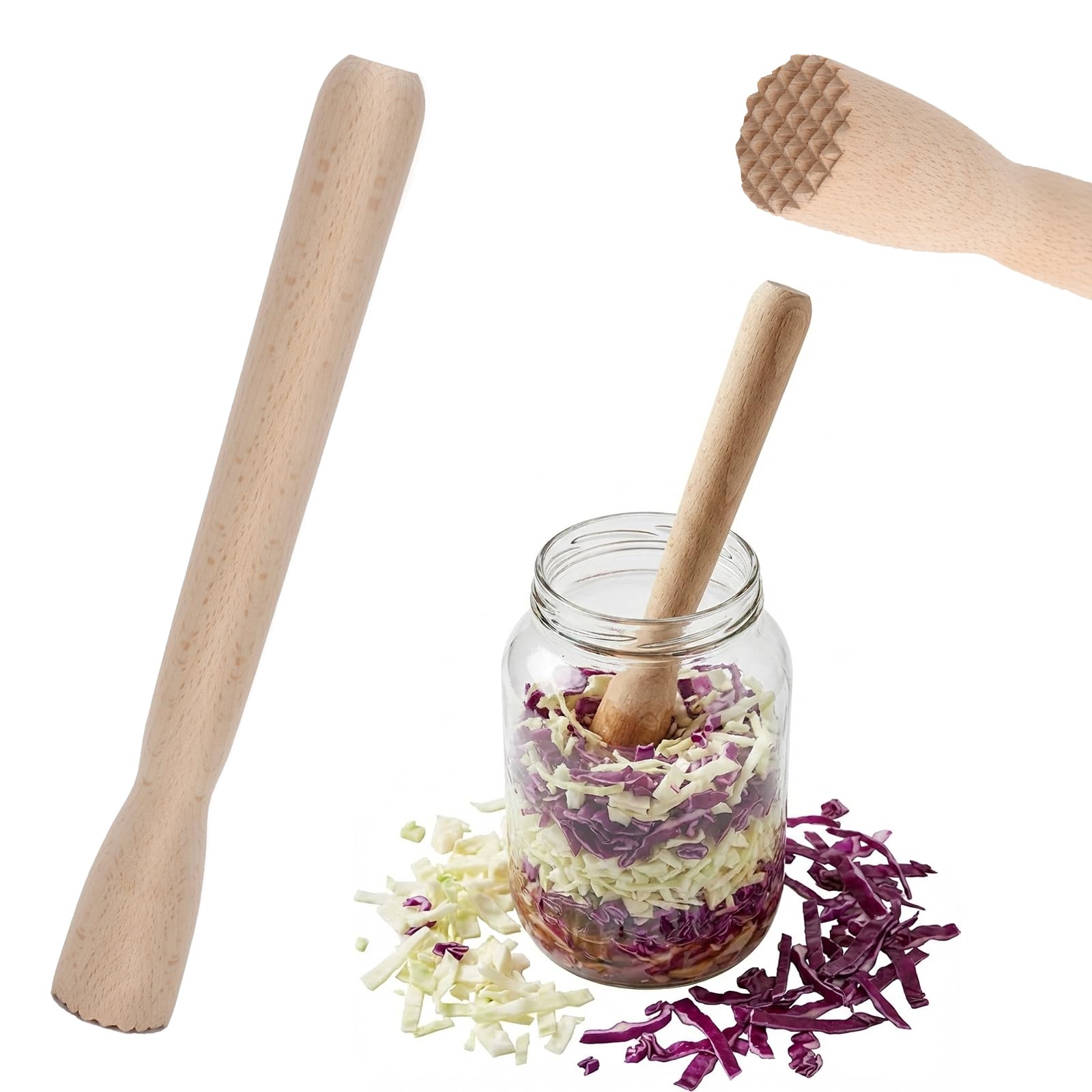 Tamper de Fermentación, Tamper Manual, Machacador de Madera, Tamper para Chucrut, Mortero de Madera, para Fermentar Kimchi, Chucrut Y Alimentos Fermentados