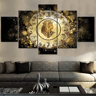 Wall Pictures for Living Room Cleopatra Portrait Paintings Ancient Egyptain Artwork 5 Piece Canvas Wall Art HD Prints Giclee Contemporary Home Decor Wooden Framed Stretched Ready to Hang(60''Wx32''H)