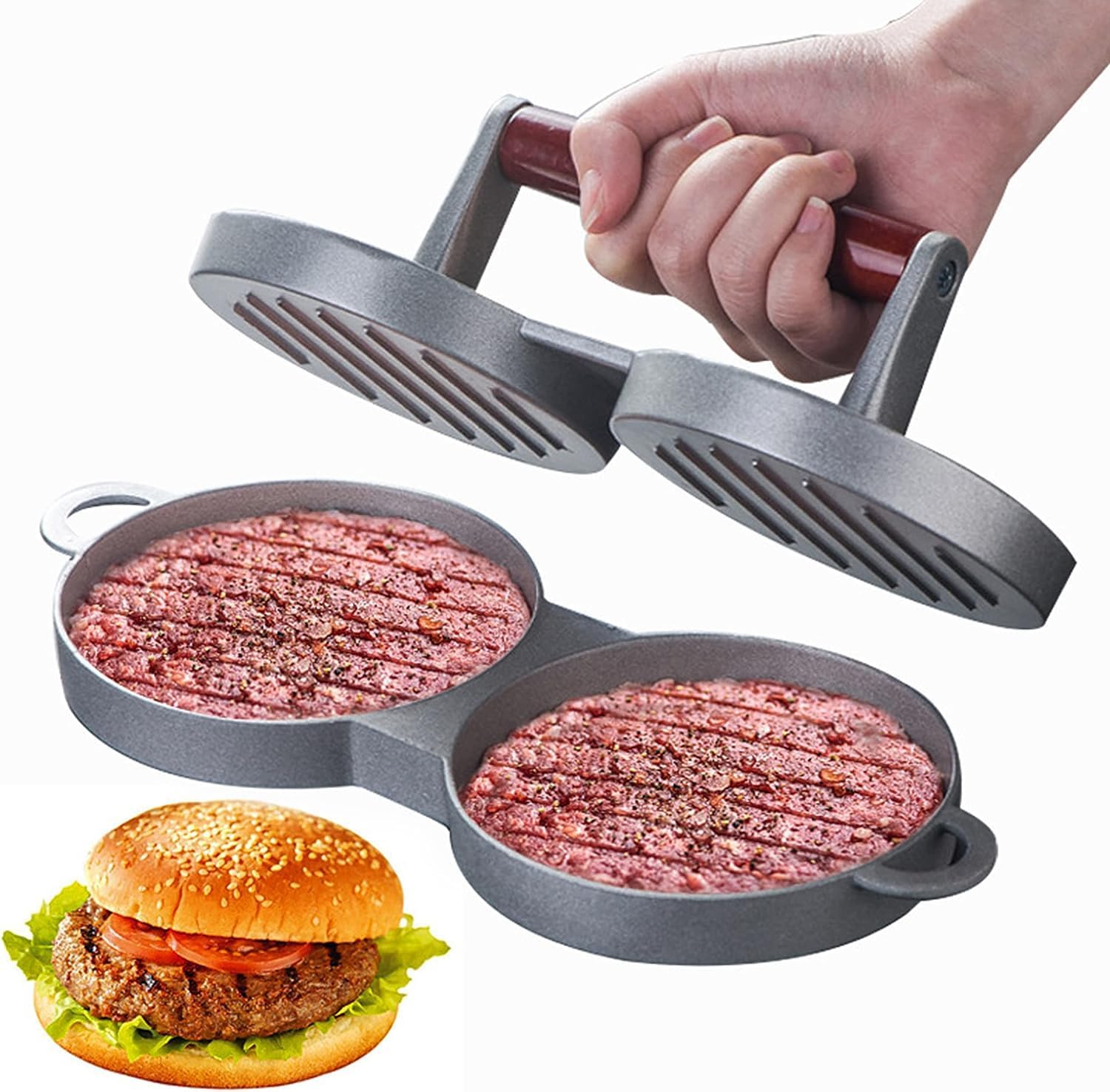 Praxon Double Hole Burger Press Hamburger Press Patty Maker Press Stuffed Burger Patty Press Regular Burger Maker