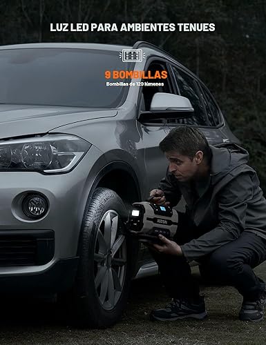 Miniatura 6 de AstroAI Inflador de neumáticos, bomba de compresor de aire portátil de 150 PSI, 12 V CC/110 V CA con motores de metal duales y luz LED, accesorios