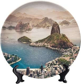 Brazil Rio De Janeiro City Decorative Ceramic Plates, Cityscape Art Decoration for Wall Handing Art Porcelain Plate for Home Office Wall Decors 6inch