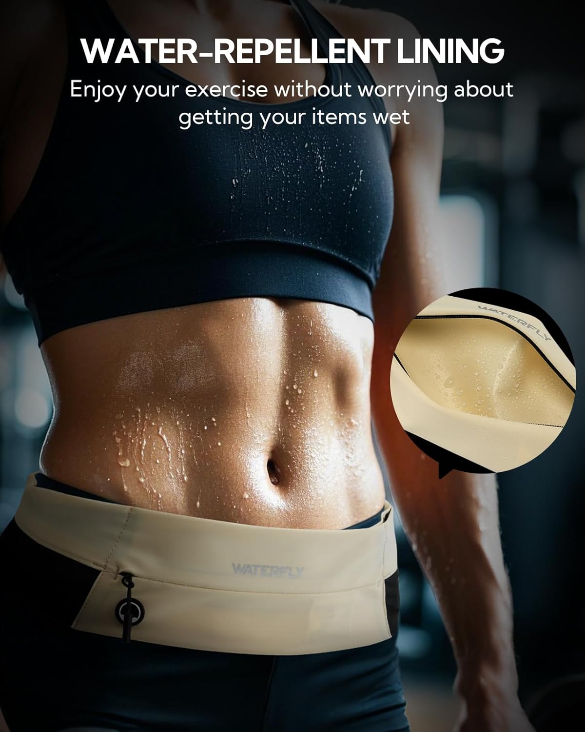 WATERFLY Running Belt Fanny Pack: Slim Waist Bag for Men Women, Workout Fitness Phone Holder for Exercise Marathon Jogging-Beige - Image 5