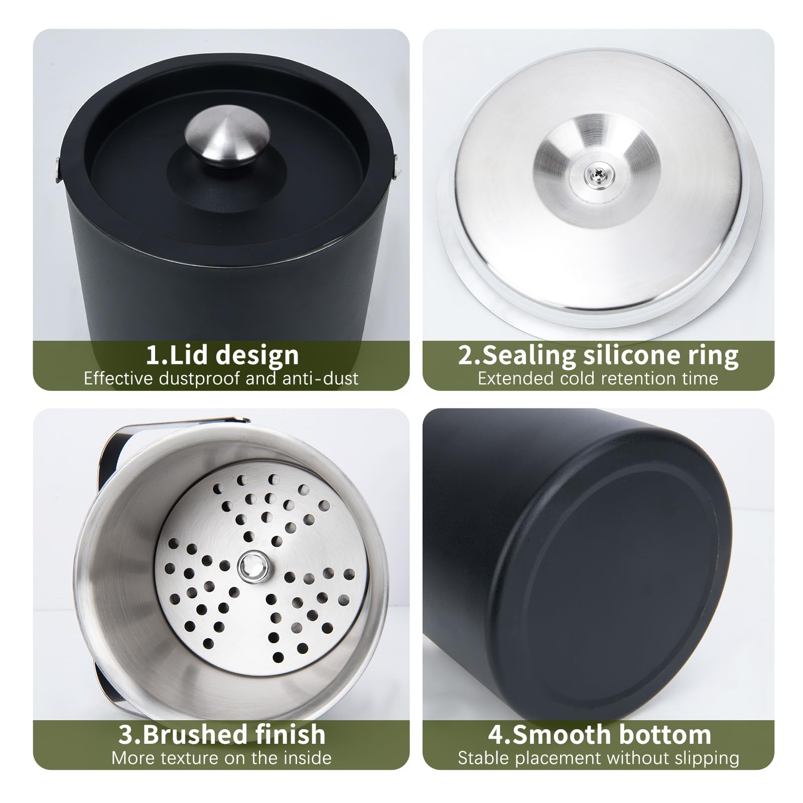 3L Aislamiento TéRmico Moderno Cubitera, Cubo Para Hielo De Acero Inoxidable De Doble Capa, Contenedores De Hielo Con Filtros Y Clips, Congeladores Para Cerveza, Vino Espumoso Y Vino