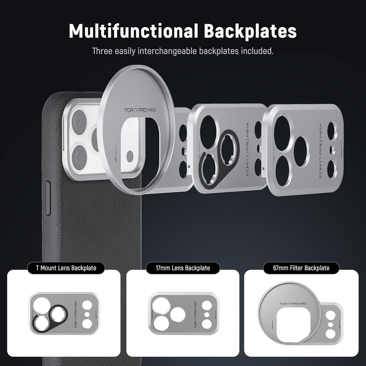 NEEWER Phone Case for 17 Pro Max, Modular Protective TPU/PC Phone Cover with 67mm Thread Filter Ring, 17mm Lens & T Mount Lens Backplates Compatible with Moment MagSafe iPhone 17 Pro Max, PA134