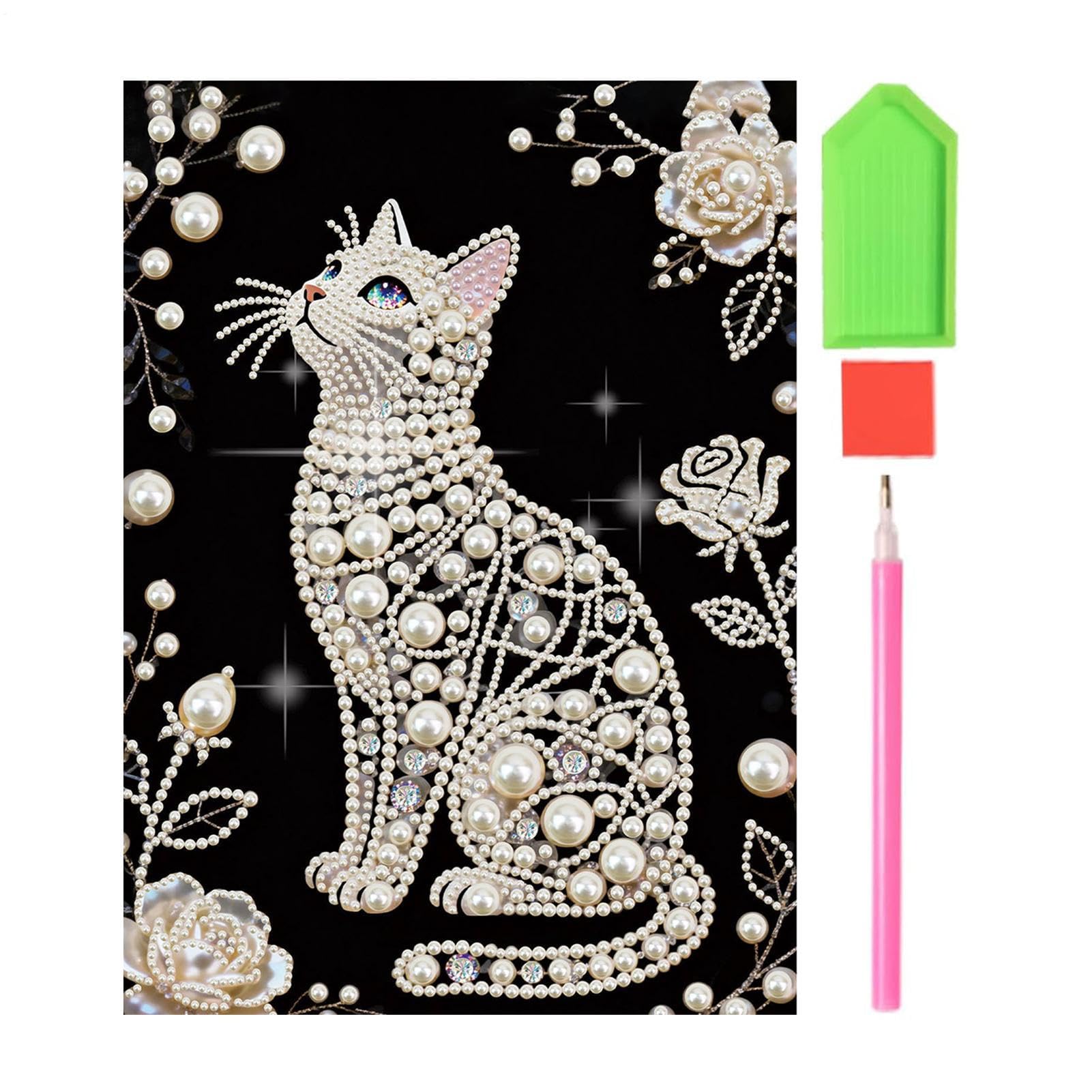 Cadeau broderie diamant chat 30x40 cm kit créatif pour adulte amateur d'activités manuelles
