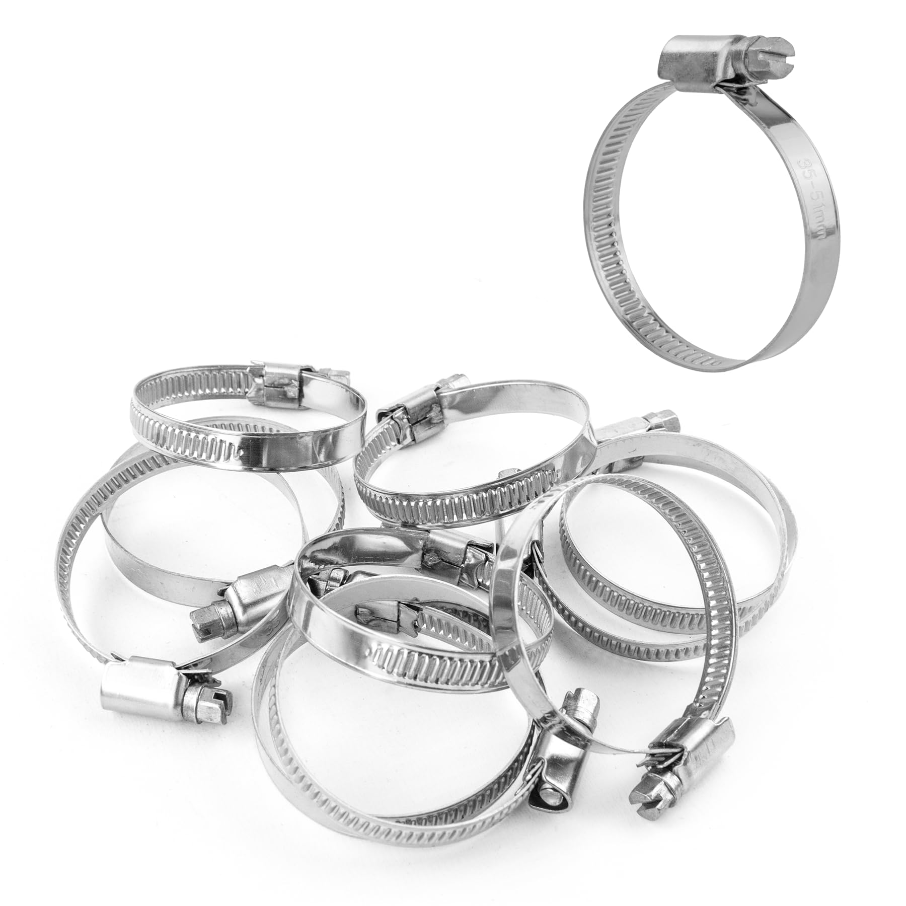 Kct 10 Pack - 35Mm-51Mm Hose Pipe Clamps Adjustable 304 Stainless Steel Metal Clips For Flexible Tube Worm Drive